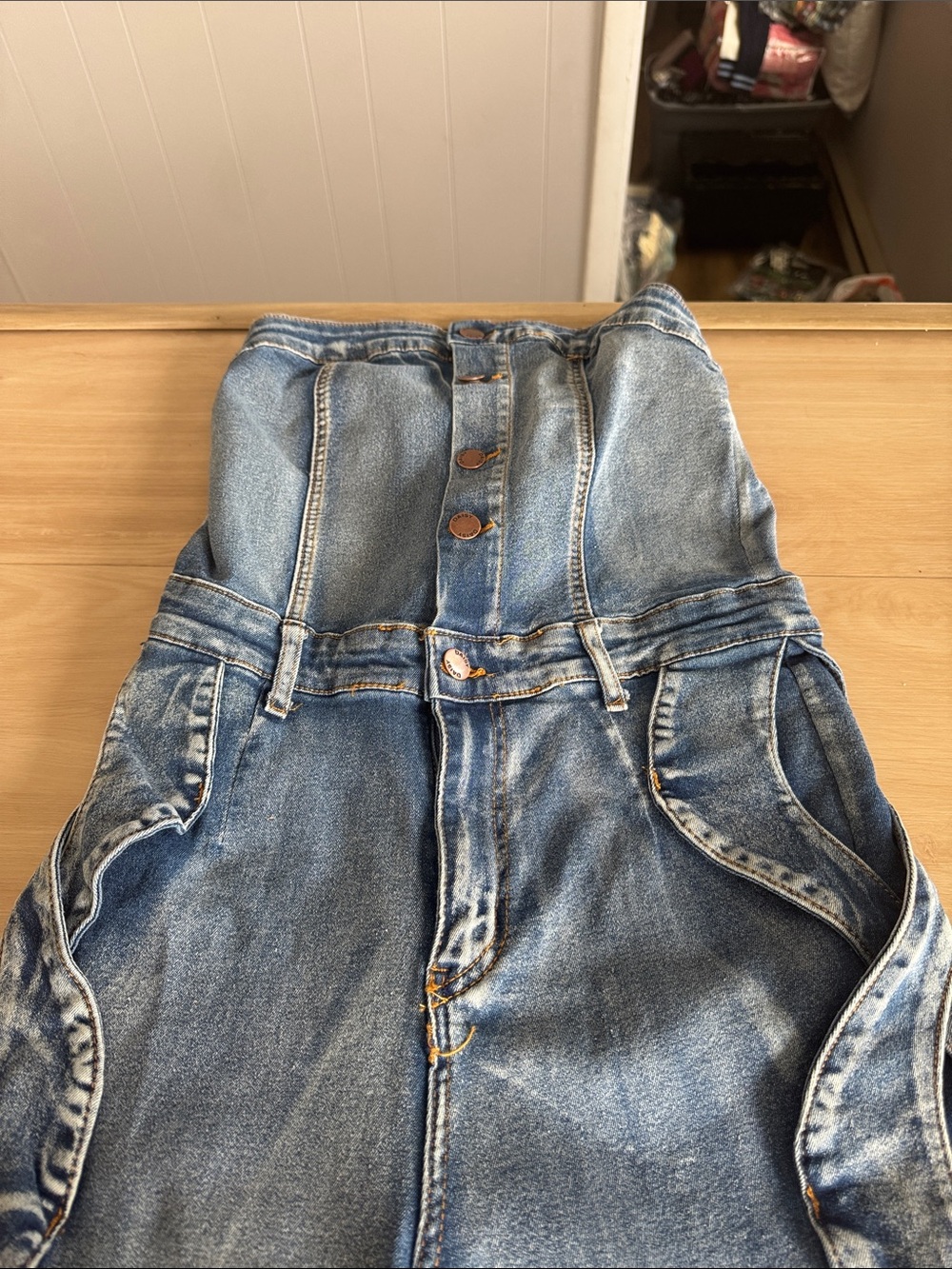 Daisy High-Waist Denim Jumpsuit - Light Blue